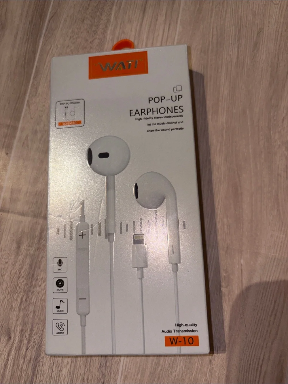 W-10 White Pop-Up Earphones with Lightning Connector